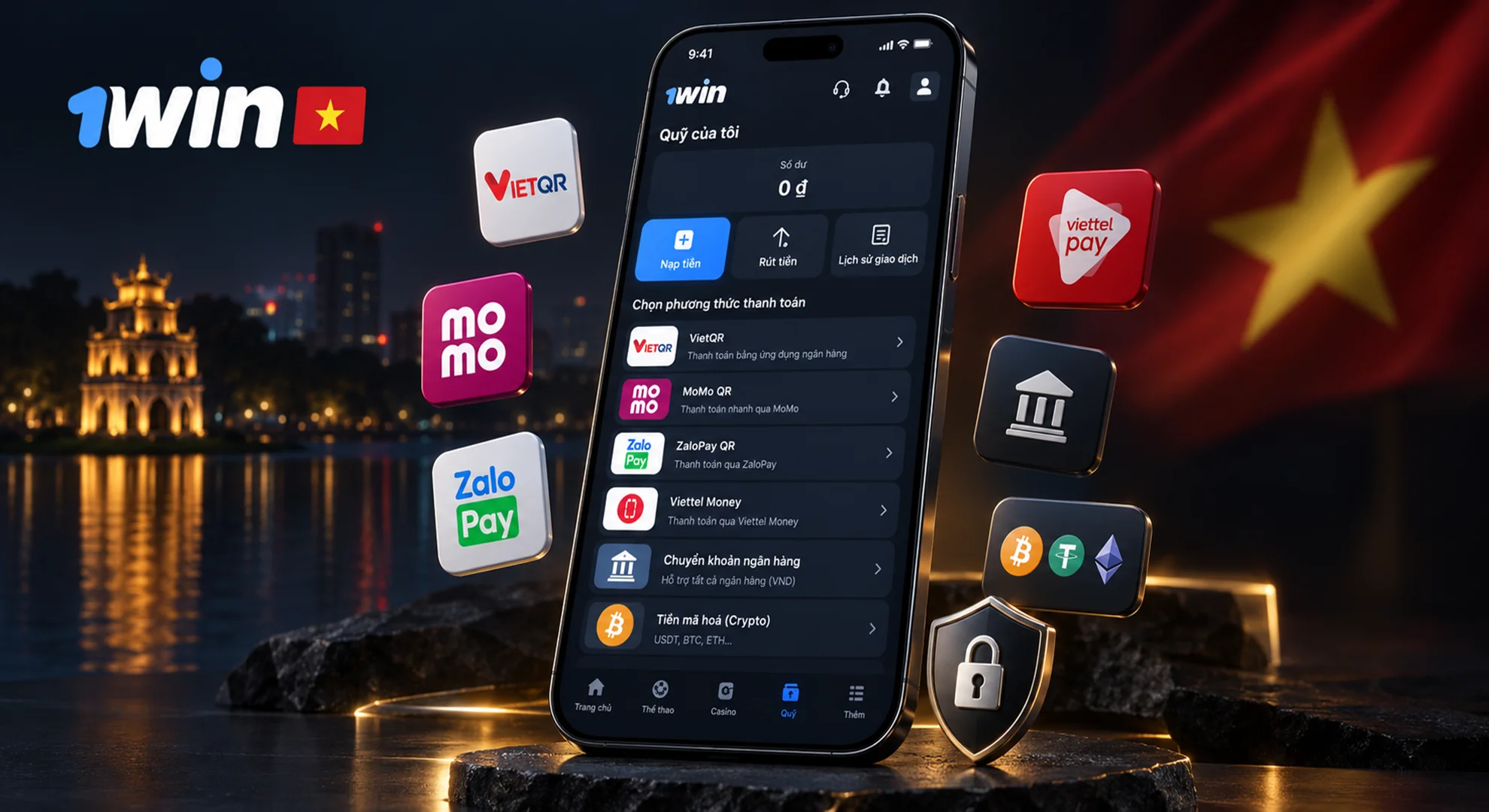 Phương thức thanh toán trên ứng dụng 1win tại Việt Nam với VietQR MoMo ZaloPay Viettel Pay và tiền điện tử