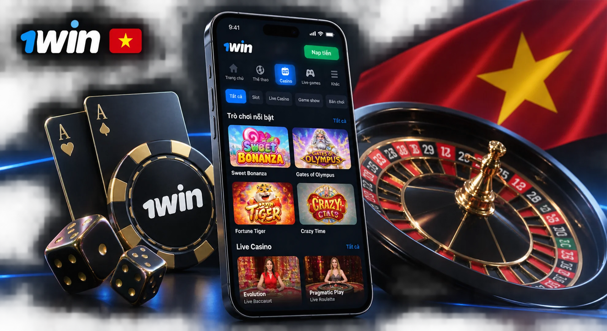 Chơi trò chơi trực tuyến trên ứng dụng sòng bạc 1win