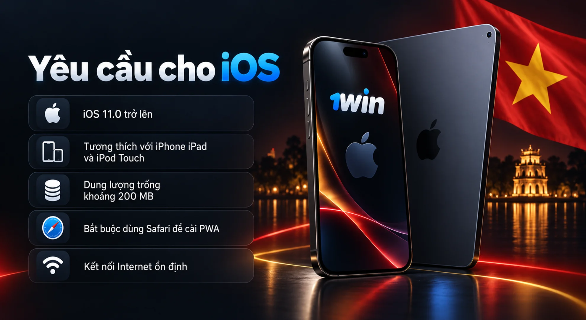 Yêu cầu iOS cho ứng dụng 1win với iOS 11 trở lên Safari và kết nối Internet ổn định